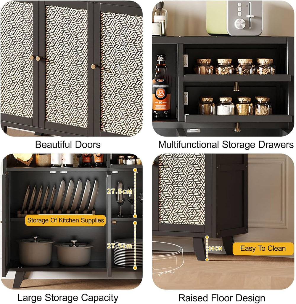 Kitchen Pantry Storage Cabinet with 3 Doors, Modern Hutch with Storage Drawer...