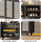 Kitchen Pantry Storage Cabinet with 3 Doors, Modern Hutch with Storage Drawers, Coffee Bar Workstation, for Kitchen, Bedroom, Dining Room, Office