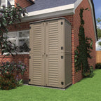 KINYING Sheds & Outdoor Storage, 66 cu.ft Vertical Outdoor Storage Cabinet, Resin Storage Sheds Outdoor with Floor for Garden Tools,Patio Furniture,Garbage Cans(Brown Color)