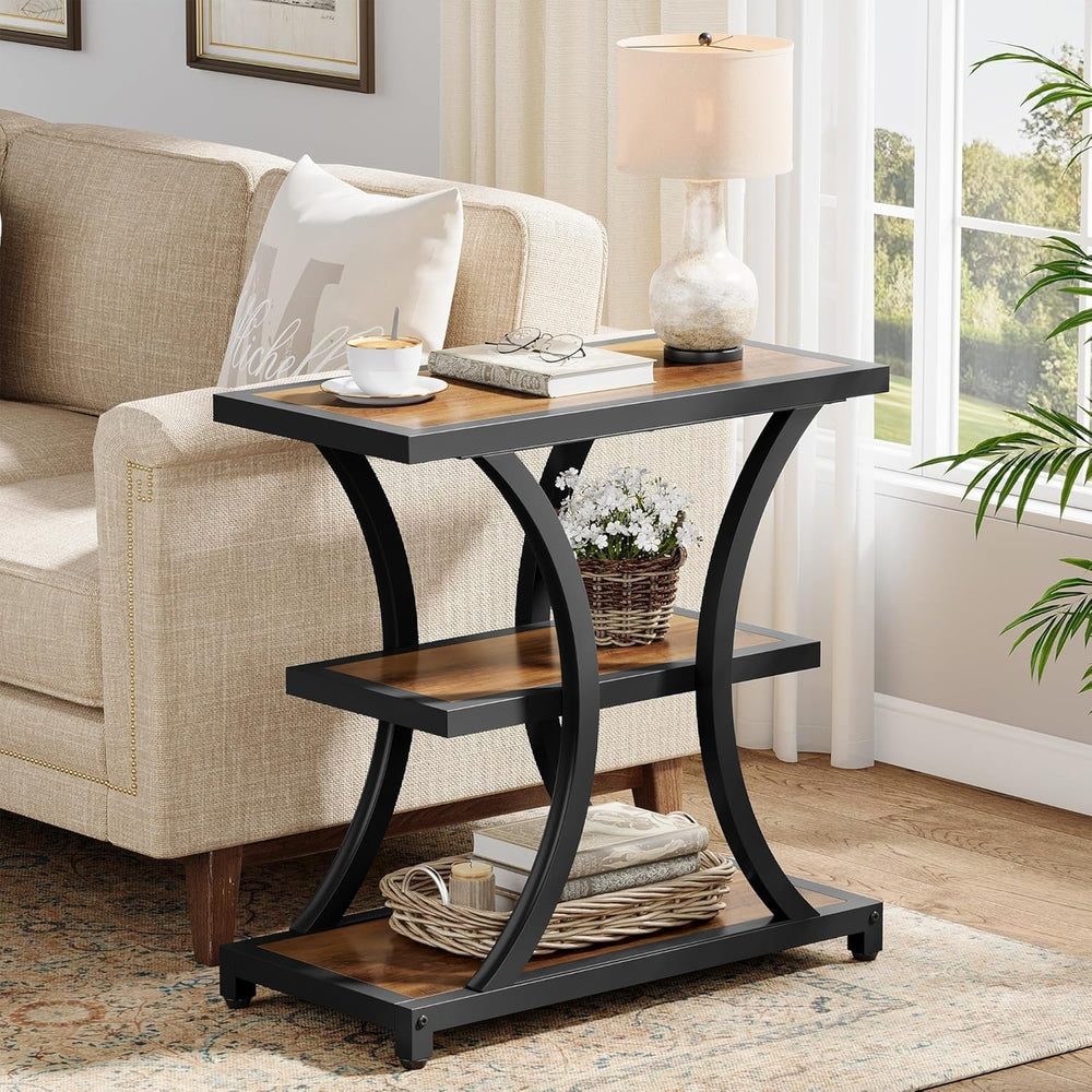 Tribesigns End Table with Storage, 3-Tier Side Table with Geometric Metal Des...
