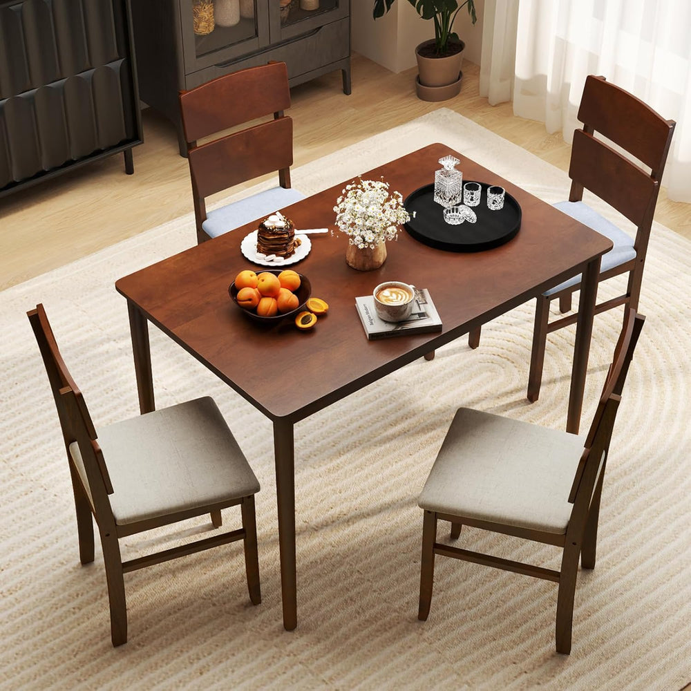 Tangkula Dining Table Set for 4, Dinette Set with Table and 4 Padded Seat, Ru...