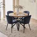 39" Round Dining Table Set for 4, Mid Century Kitchen Table with 4 Upholstered Accent Dining Chairs for Apartment Living Room Space Saving, Brown with Blue Chairs