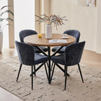 39" Round Dining Table Set for 4, Mid Century Kitchen Table with 4 Upholstered Accent Dining Chairs for Apartment Living Room Space Saving, Brown with Blue Chairs