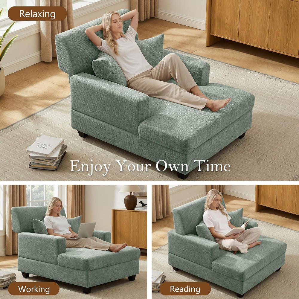 VANOMi 55.5" Chaise Lounge Chair with Adjustable Backrest, Chenille Sage