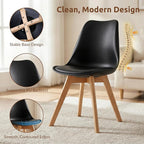 Dining Chairs Set of 8, Modern Upholstered Dining Room Chairs with PU Leather Padded Seat, Armless Kitchen Chairs with Curved Backrest and Solid Wood Legs for Dining Room, Kitchen, Apartment, Black