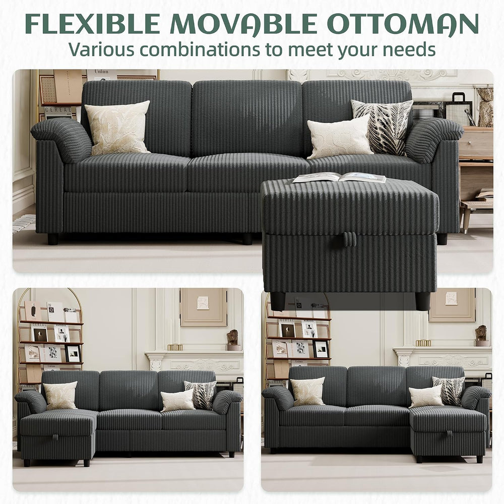 Vongrasig 79" Convertible Sectional Couches Sofa with Storage Ottoman, 3...