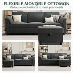 Vongrasig Convertible Sectional Sofa Couch, 3 Seat L Shaped Sofa with Removable Pillows Soft Corduroy Fabric Small Couch Mid Century for Living Room, Apartment and Office (Gray)