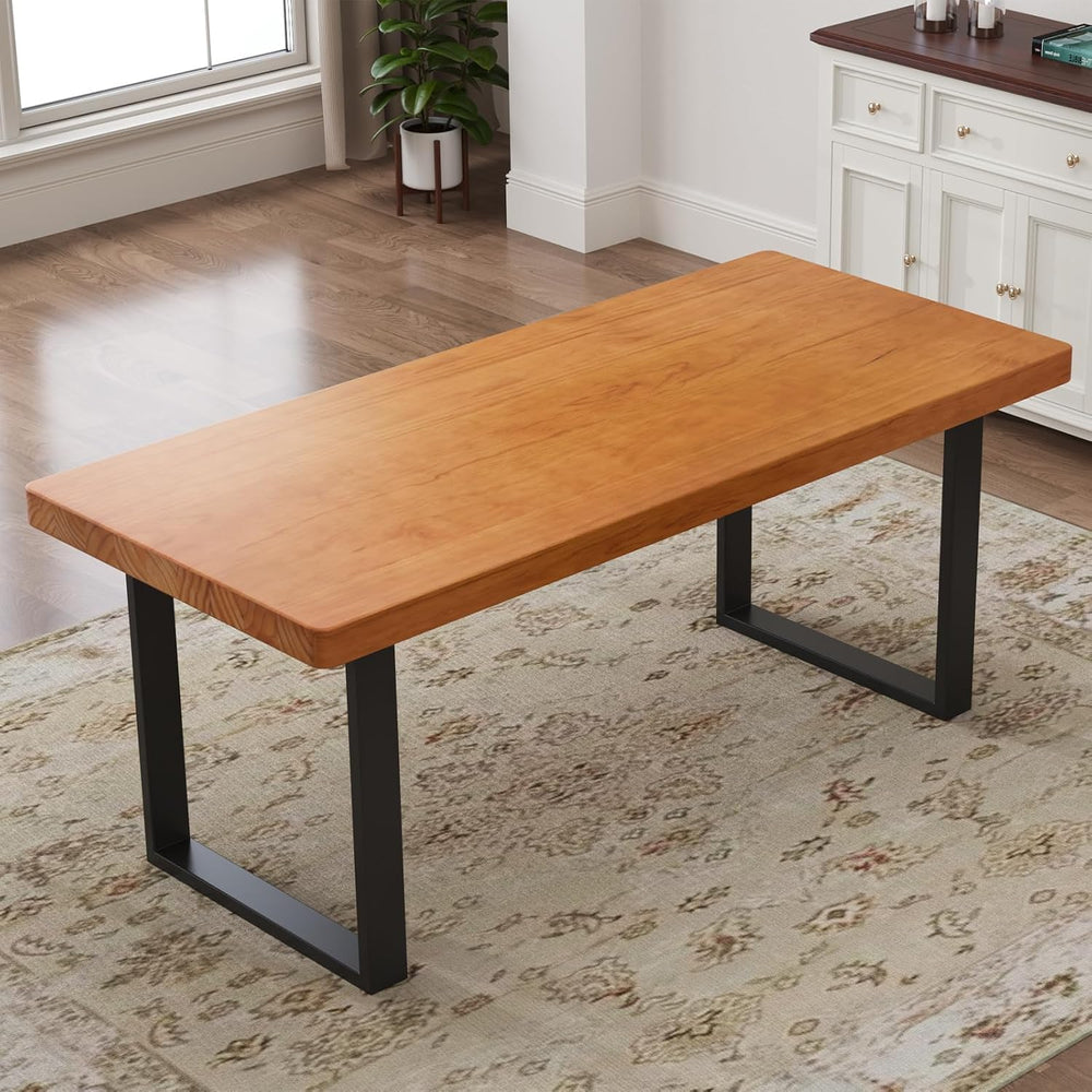 Stylish Modern Minimalist Solid Wood Dining Table with Sturdy Metal Base – Ea...
