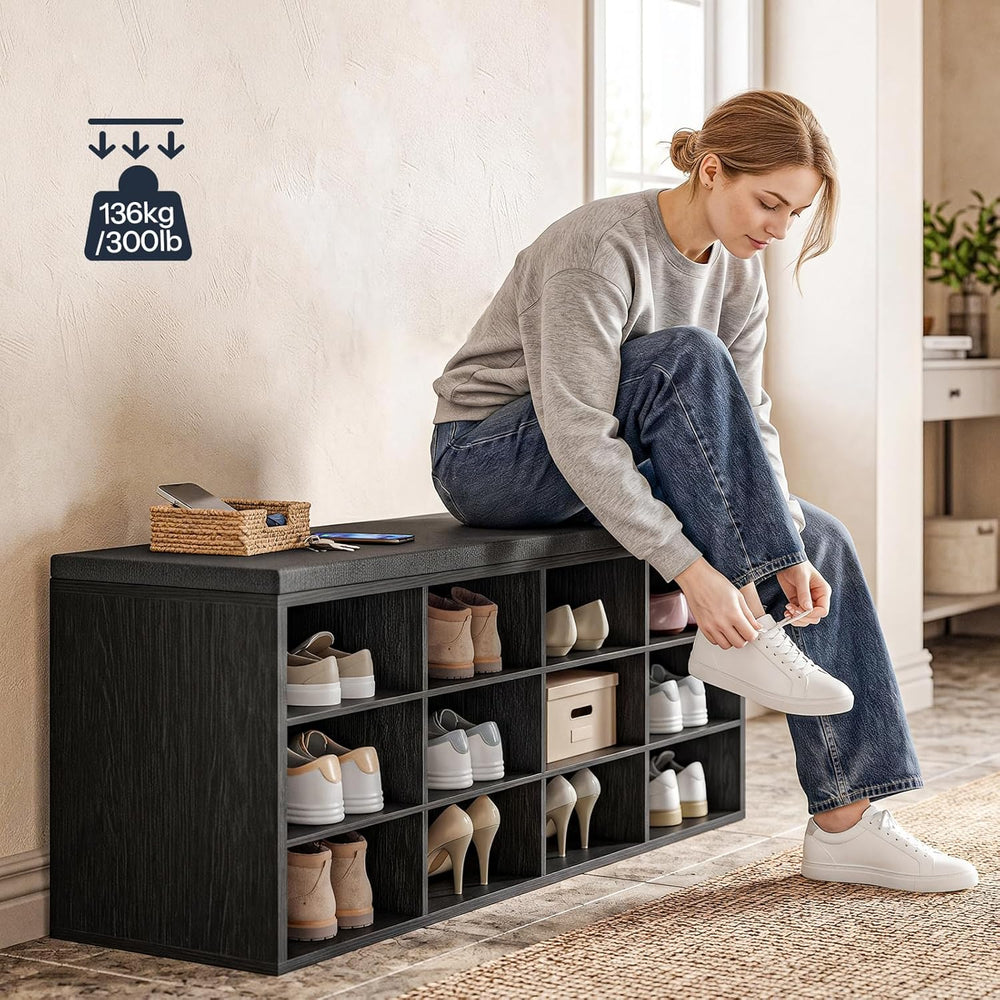 HOOBRO Shoe Storage Bench with Cushion, 39.4" L Entryway Bench with 12 C...