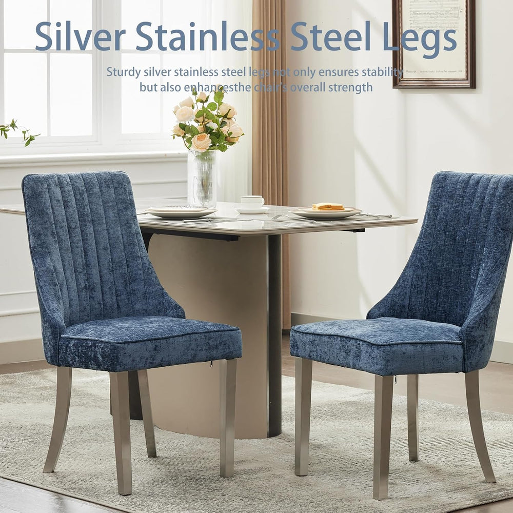 Shenyon Blue Dining Chairs Set of 6，Chenille Fabric Upholstered Dining Chairs...