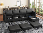 EASE MOOSE Faux Leather Sectional Couch with Storage,Black U Shaped Faux Leather Modualr Sofa Couch，with Storage