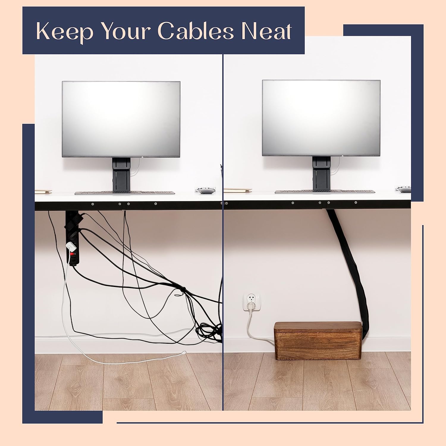 Large Cable Management Box - Cable Organizer Box and Power Strip Box for Electrical Cord Management - Hide Desk Cord and Floor Cables - Wire Storage and Organization for Cords