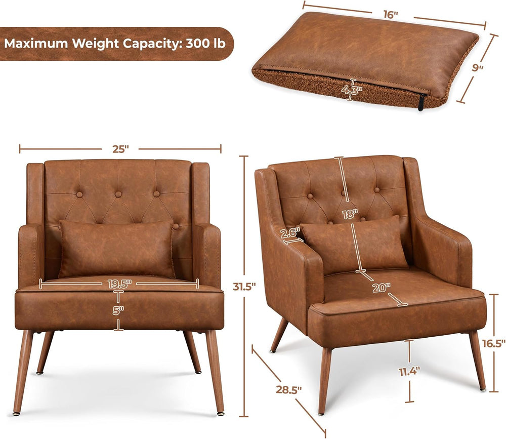 Yaheetech Accent Chair, Mid-Century Modern Armchair, Retro Brown | Faux Leath...