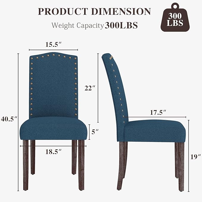 LSSBOUGHT Upholstered Dining Chairs Set of 4 Dining Room Chairs Kitchen Chairs with Solid Wood Frame and Nailhead Trim, Teal