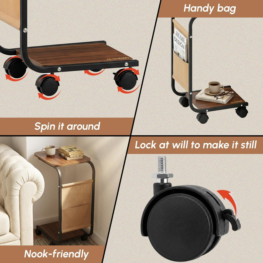 ALYUKMO End Table for Couch with Large Tabletop,Height Side Rounded Metal Cor...