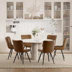 Dining Chair Set of 6 PU Leather Dining Room Chairs Upholstered Comfy Dining Chairs Modern Kitchen Armless Side Chair with Sturdy Metal Legs,Brown