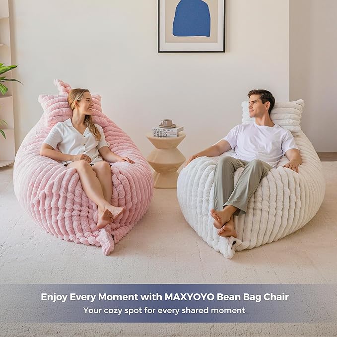 MAXYOYO Giant Bean Bag Chair with Pillow, 3 in 1 Convertible Bean Bag Chair for Adults with Removable Cover, Floor Cushion Stuffed Floor Lounger for Living Room Bedroom, Beige