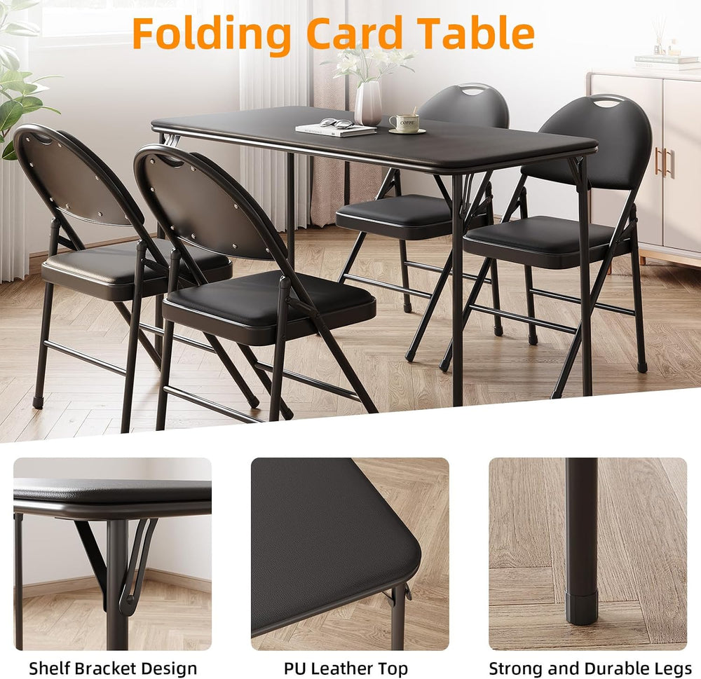 Garvee Portable Folding Table and Chairs Set with Metal Legs and Thicken Padd...