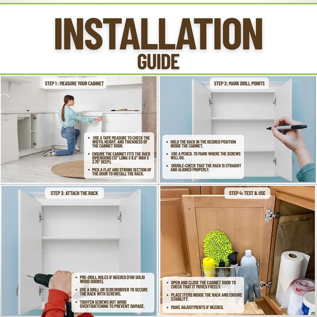 Evelots Kitchen Wrap Organizer - 4 Pack - Hold up to 4 Plastic, Foil, Paper, Wax - Cabinet Door, Wall Rack Basket - Sandwich, Freezer, Food Bag Storage - Laundry Supplies - Plastic Coated Metal