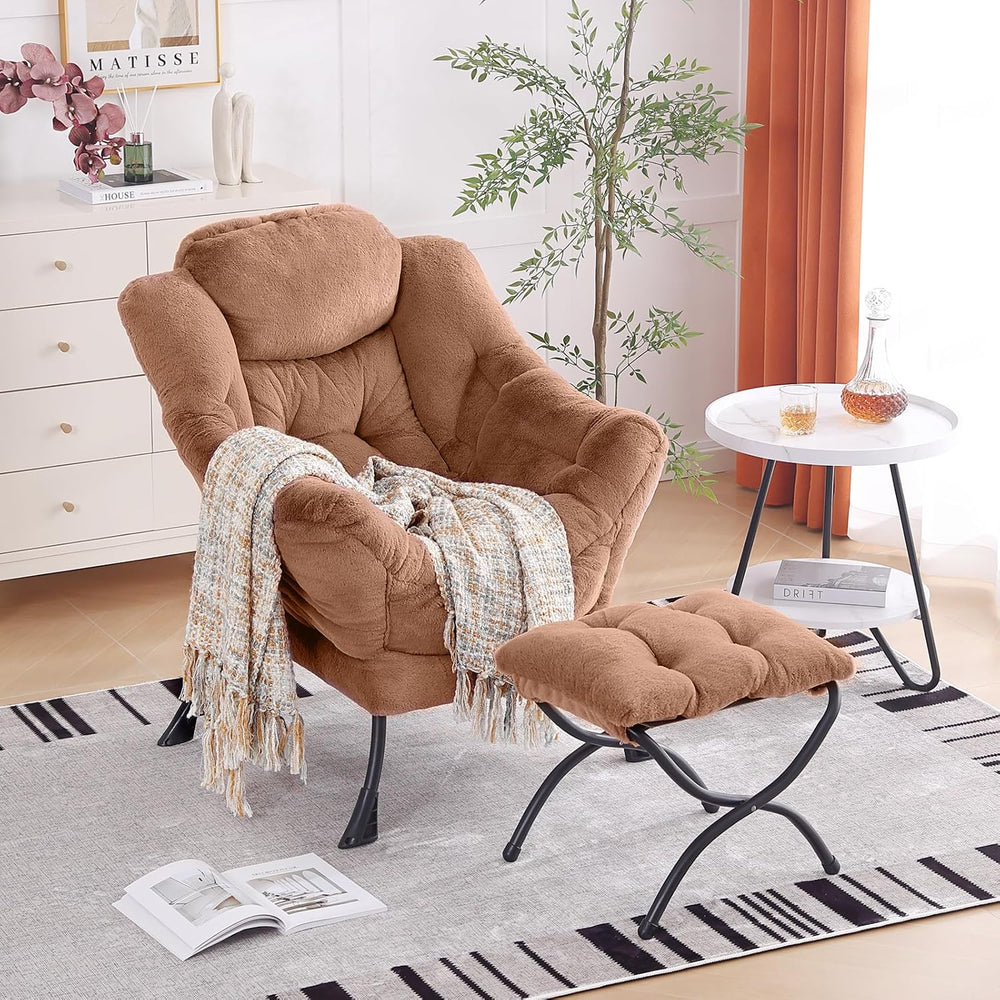 Lazy Chair with Ottoman, Reading Chair for Bedroom，Brown