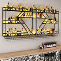 78.7in Metal Wine Rack Wall Mounted, Modern Wine Storage Rack Wall Mounted with Wine Glass Holder, Liquor Shelf, Bar Shelves for Liquor Bottles (3TIERS Black, 78.7 * 7.87 * 33.85INCH)