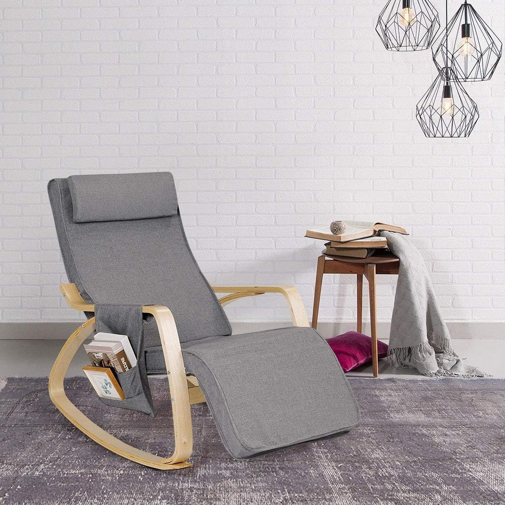 Relax Adjustable Lounge Rocking Chair with Pillow & Pocket Comfortable Ar...