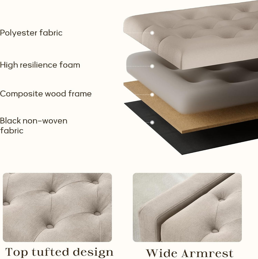 Zihanhome Ottoman with Storage, 48.8" Fabric Storage Ottoman Bench with Hinge, Bedroom Bench, Upholstered Benches with Seating for Living Room, Entryway (Khaki)