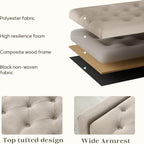 Zihanhome Ottoman with Storage, 48.8" Fabric Storage Ottoman Bench with Hinge, Bedroom Bench, Upholstered Benches with Seating for Living Room, Entryway (Khaki)