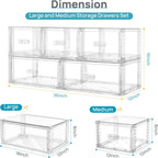 Vtopmart 5-Piece Large & Medium Stackable Drawer Organizer Set, 108QT Clear Storage Cabinet with Easy Assembly, Durable Drawers for Closet, Bedroom, Entryway, Playroom & Apartment Organization