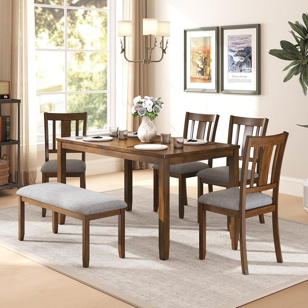 Zevemomo 6-Piece Solid Wood Dining Table Set,Dining Table Set for 6, Walnut