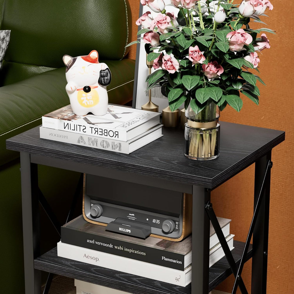 VECELO End Side Table Night Stand,X-Design with Storage Shelf for Bedroom,Liv...