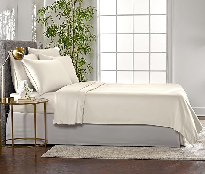 Full Sheets by Pure Bamboo, Genuine 100% Organic Viscose Derived from Bamboo Bed Sheet Set, Luxuriously Soft & Cooling, Double Stitching, Lifetime Quality Promise (Full, Ivory)