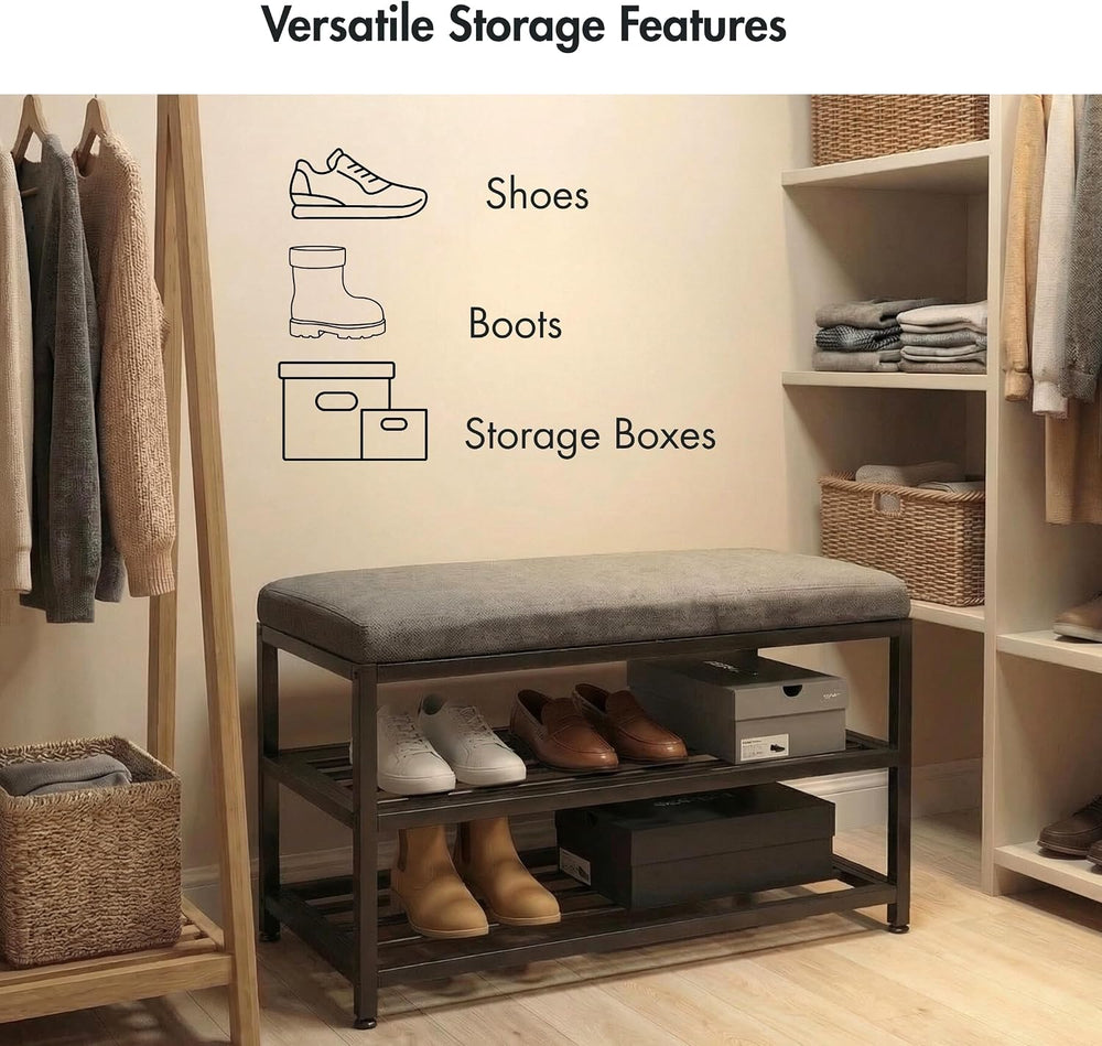 Luxe L 100% Faux Fur Shoe Storage Bench for Entryway, Compact Bench with Mult...