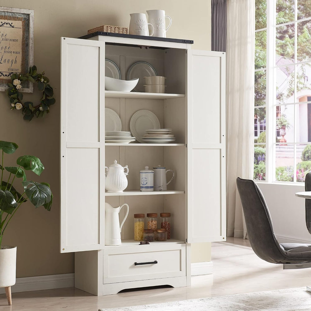 JXQTLINGMU Farmhouse Kitchen Pantry Cabinet - 72" Tall Wood Kitchen Stor...