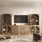 BELLEZE 6-Piece Modular TV Stand Set - 2 Arched Glass Door Sideboards, 2 Sideboards with Drawer, 2 Hutch Cabinets, Classic Modern Media Console Entertainment Center for Living Room (Camel)