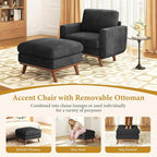 Vesgantti 38.5" Accent Chair with Movable Ottoman, Comfy Corduroy Armchair with Spring Cushion, Reading Chair with Ottoman, Modern Single Sofa for Living Room, Bedroom and Apartment, Black