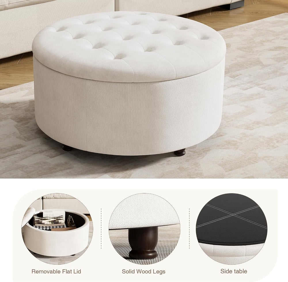 30 Inch Round Storage Ottoman,Modern Tufted Ottomans,Circular Coffee Table wi...
