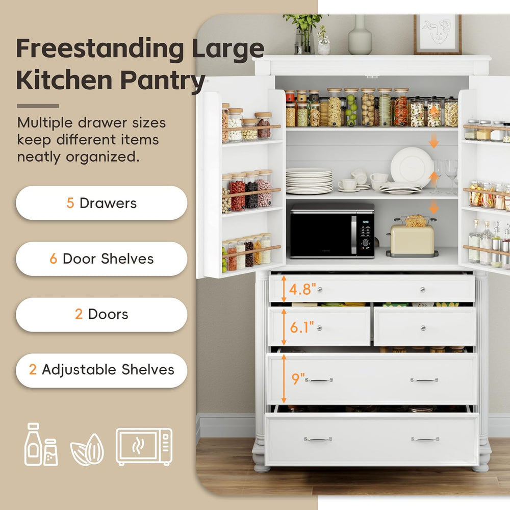 Freestanding 77.3" Tall Storage Cabinet, Wooden Pantry，White | Retro Lar...