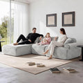 Modular Floor Sofa, Cozy Corduroy Sectional Couch with Fully Washable Covers, Frameless L Shaped Couch for Living Room, Family & Pet Friendly Lounge, No Assembly(Light Gray,Left Facing Chaise)