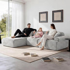 Modular Floor Sofa, Cozy Corduroy Sectional Couch with Fully Washable Covers, Frameless L Shaped Couch for Living Room, Family & Pet Friendly Lounge, No Assembly(Light Gray,Left Facing Chaise)