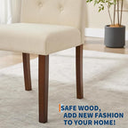 Upholstered Dining Chairs Set of 4, Modern Fabric Kitchen Side Chairs with Sturdy Wood Legs, Parsons Design, Comfortable Soft Linen for Dining Room, Restaurant, Cafe, Beige