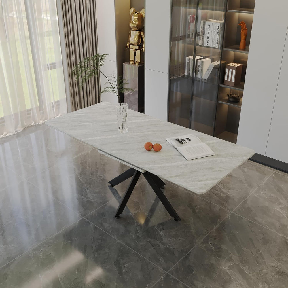 Extendable Dining Table, Modern Dining Table with Metal Leg, 62.4‘’-78.15‘’ K...