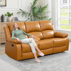 Recliner Sofa Set Couches for Living Room Chair Semi PU Fabric Living Room Furniture Sets, Adjusted Loveseat Reclining Couch Furniture Sofa Set for Theater Seating, 3-Seater, Ginger