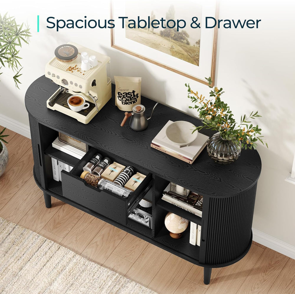 LINSY HOME 55" Sideboard Buffet Cabinet,Tambour Sliding Doors & Draw...