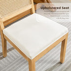 Rattan Dining Chairs Set of 6, French Country Cane Back Upholstered Kitchen Chairs, Solid Wood Farmhouse Side Chairs, Beige