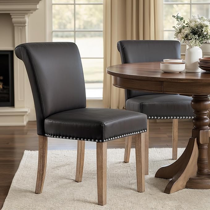 CHUN YI Dining Chairs Set of 2, Faux Leather Upholstered Dining Room Chairs w...