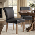 CHUN YI Dining Chairs Set of 2, Faux Leather Upholstered Dining Room Chairs with Nailhead Trim and Wood Legs, Mid Century Modern Parsons Side Chairs for Kitchen, Grey