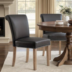 CHUN YI Dining Chairs Set of 2, Faux Leather Upholstered Dining Room Chairs with Nailhead Trim and Wood Legs, Mid Century Modern Parsons Side Chairs for Kitchen, Grey