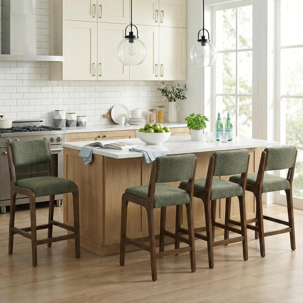 VKNOW 25.7" Counter Height Bar Stools Set of 4 with Rubberwood Legs, Green