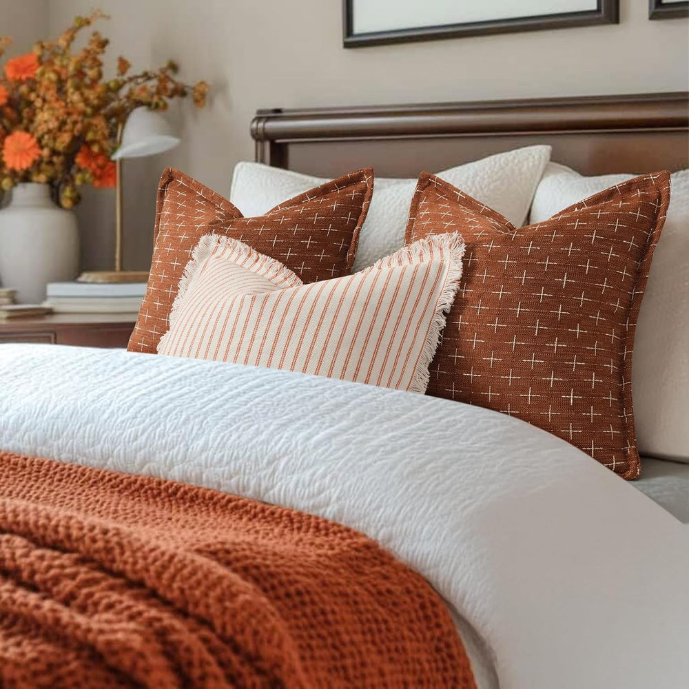 ZWJD Fall Throw Pillow Covers 26x26 Set of 2 Soft Polyester Textured Rust Pil...